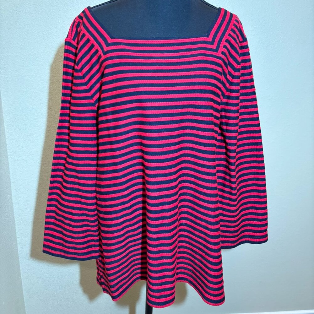 Talbots Black & Red Stripe Squared Neckline Sweater